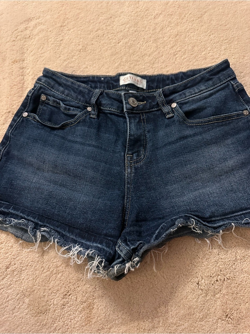 Shyanne Indigo Denim Cutoff Shorts with Frayed Hem